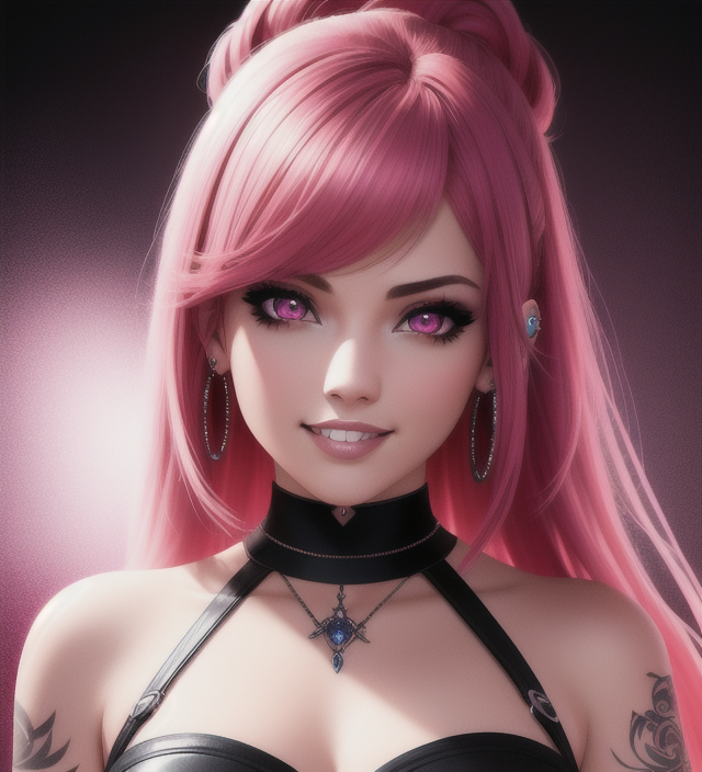 1404355089-806244757-1girl, pink hair, dark red eyes, smile(teeth), piercings, tattoo, shiny eyes, glowing eyes, character portrait, bare shoulders,.png